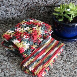 Multicolored Crochet Dish Drying Mats 100% Cotton Kitchen